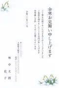 余寒見舞い・スノードロップの花柄デザインの寒中見舞いテンプレート