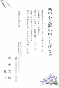 喪中の年賀状お礼・友人向け・淡い紫の寒咲きあやめの水彩の寒中見舞いテンプレート