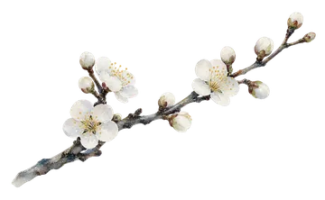 寒中見舞いのイラスト素材:白梅の枝(淡い墨絵風)