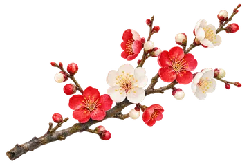 寒中見舞いのイラスト素材：紅白の梅の枝